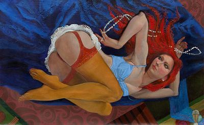 [Большой формат] Тарасова Александра, Рыжая на синем, 2013, 100х160, х.м. Окончила факультет 