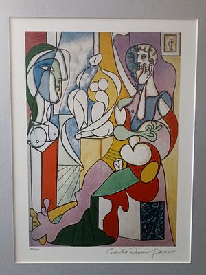 1931(?) Пабло Пикассо "Художник со скульптурой" Цветная литография на архивной бумаге. 