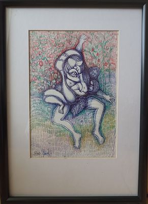 Ларев Владимир "Полет" 20х14 см (изображение), 32х23 см (рама), 2014 г. Бумага, чернила