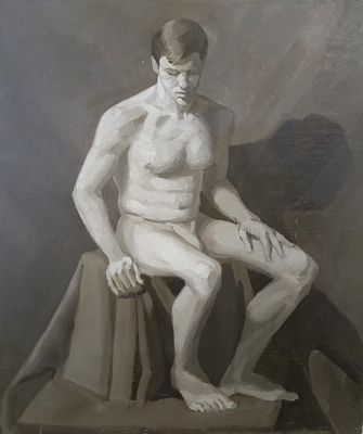 Портрет молодого обнаженного мужчины. Натурщик. 
Неизвестный художник. 
XX век. 
Холст, 