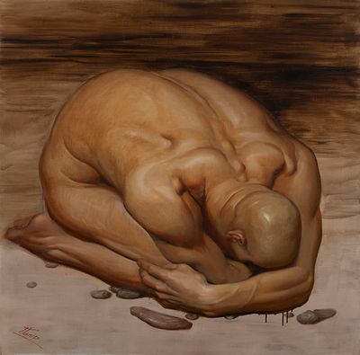 [Большой формат] Папирный Тимофей. "Из черного в черное", 100х100 см 2007 г. Холст, масло