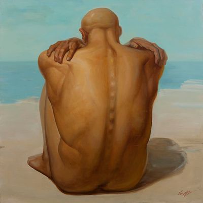 [Большой формат] Папирный Тимофей "Спина. Из черного в черное" 100х100 см 2007 г. Холст, масло