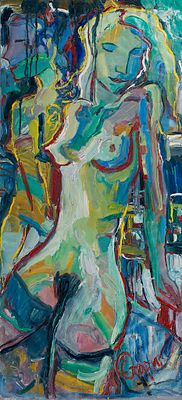 [Большой формат] Старик Елена, Подруги, 2007 год, 120х55 см, холст, масло. Работа в холсте. Окон 