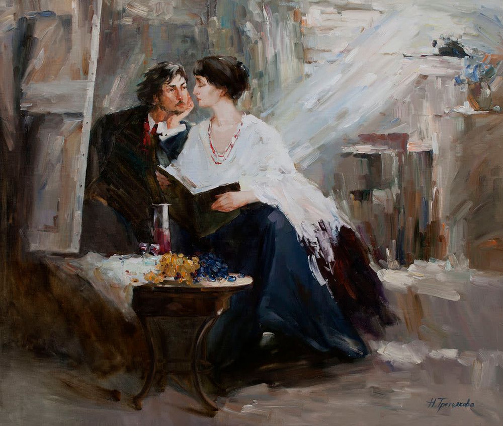 [Большой формат] Третьякова Наталья. У неоконченного портрета, 2008г., 105х125см., холст, масло. 