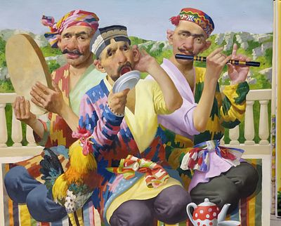 Умаров Бахтиёр. "Музыканты", 	2016г., 	80x100см., 	холст, масло. Заслуженный художник Европы 