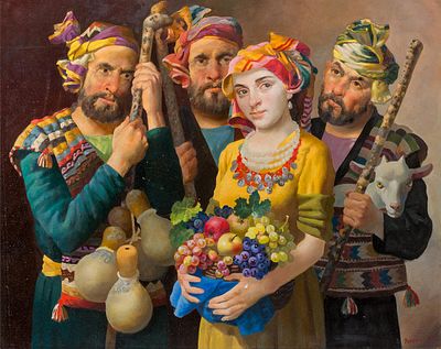 (Большой формат) Умаров Бахтиёр, Моя семья (Пастухи), 2016, 80х100, х.м. Заслуженный художник 