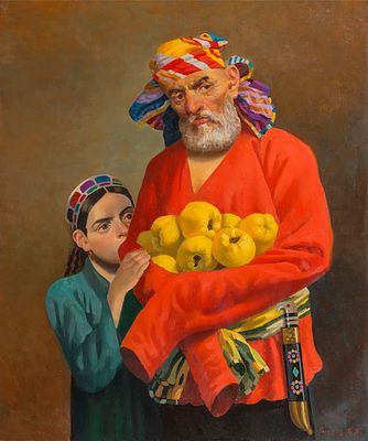 [Большой формат] Умаров Бахтияр. Старик с айвой, 2016г., 100х80см., холст, масло. Заслуженный 