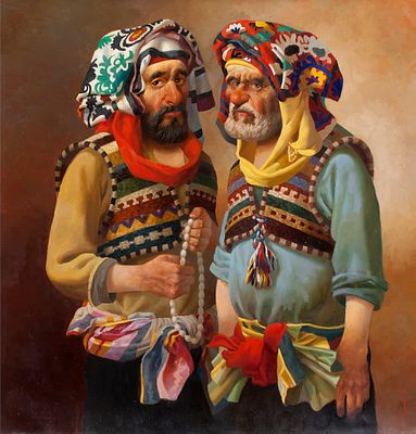 [Большой формат] Умаров Бахтияр. Два друга, 2013г., 100х100см., холст, масло. Заслуженный 