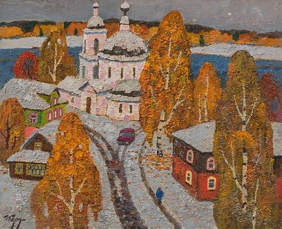 Бердышев И. «Пейзаж с розовым храмом», 70x85 см, 2006 г. Холст, масло.