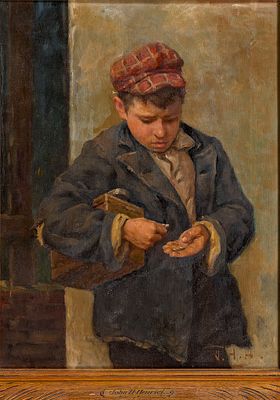 Оригинал. Henrici, John H., Хенрик, Джон (1863 – 1958), 
Мальчик с мелочью, 55х45, холст, масло. 
