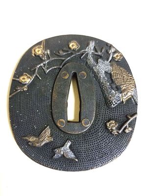 Редкая красивая бронзовая биметаллическая цуба. Диаметр 7 см.