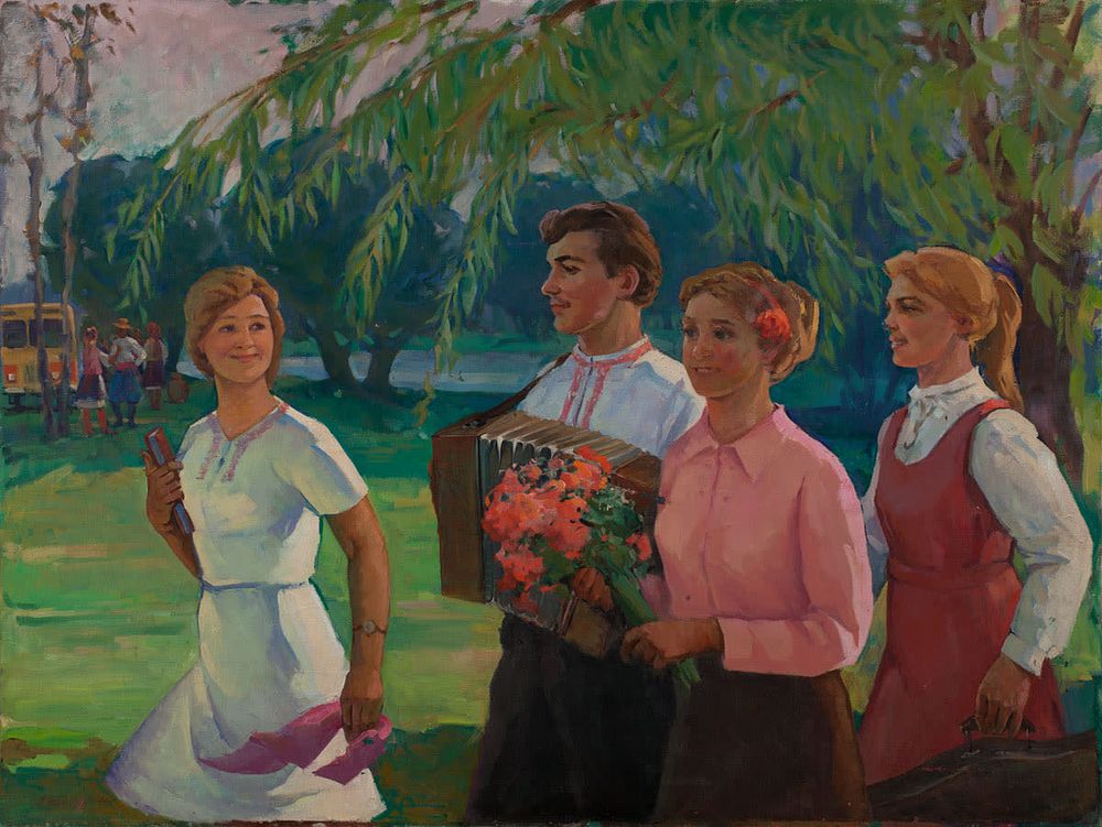 [Большой формат] Боркун А.Н. "На фестиваль" , 1971г., 	120х160см., холст, масло. Советский 