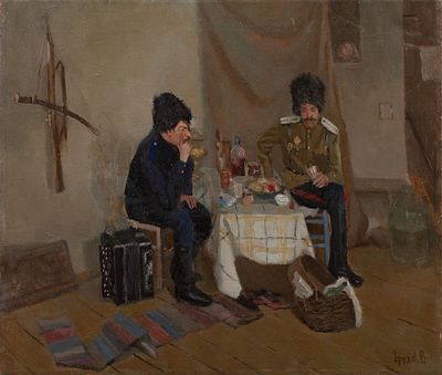Грузд Валерий. Казачье застолье, 1997г., 50х60см., холст, масло. ГРУЗД Валерий Владимирович 