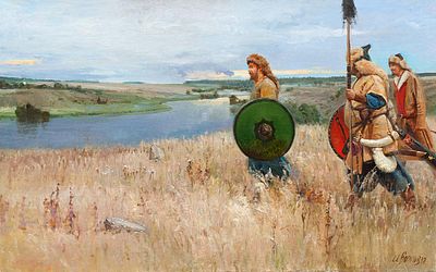 [Большой формат] Богатов Илья.
Кочевники, 2012г., 	70x110см, холст, масло.
. Родился в 1973 г. в 