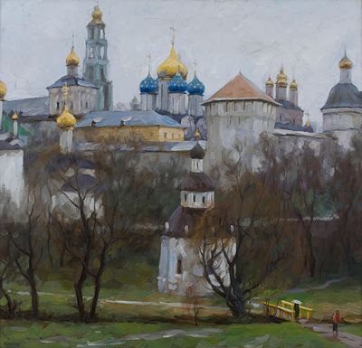 [Большой формат] Акжигитов Ильдар &laquo;Троице-Сергиева лавра. Серый день&raquo; 90х85 см, 2007 г. Холст, масло