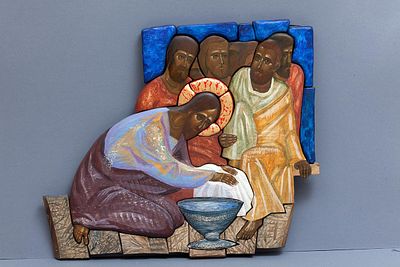 Васин Василий, Лауреат Золотой Медали МФКД, Резная деревянная икона &laquo;Омовение ног&raquo; 71x49 см 