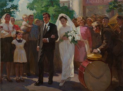 [Очень большой формат] Васягин Г.В. "Свадьба" 125х165 см 1973 г. Холст, масло.