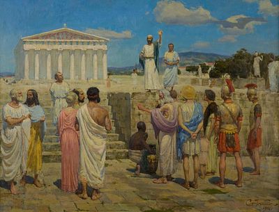 [Большой формат] Бабюк С.В. Проповедь апостола Павла в Афинах, 1996г. 95х125см, холст, масло.
