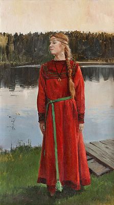 Богатов Илья.
Милослава, 2012г., 	79x45см, холст, масло.
Работа в холсте.
. Родился в 1973 г. в 