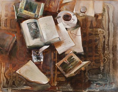 Пешкун Василий &laquo;Недописанный роман&raquo; 70x90 см, 2009 г. Холст, масло. Родился в 1978 г. в Гомеле 