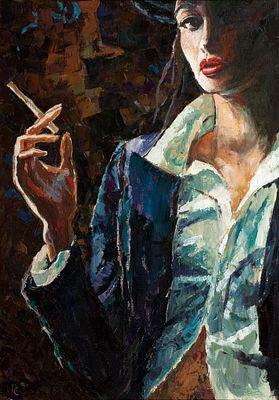 Семячкин Павел &laquo;Девушка с сигаретой&raquo; 70х50 см, 2008 г. Холст, масло. Семячкин Павел Орестович 