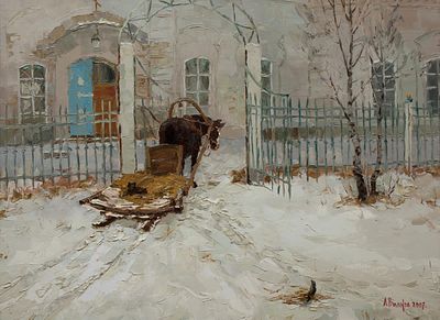 Вилков Андрей &laquo;У церковных ворот&raquo; 48х65 см, 2007 г. Холст, масло. Андрей Викторович Вилков 