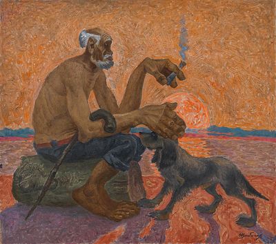 Шибанов Евгений. Сократ, 2011г., 80х90см., картон, масло. Почетный академик Российской Академии 