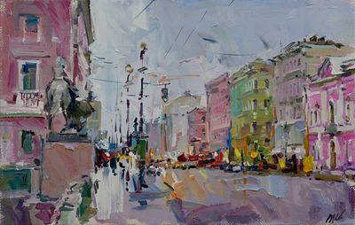 Жуков Владимир. "На Невском", 2009г., 36,5x56 см., холст, масло. Жуков Владимир Петрович. 