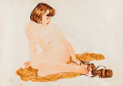 Константинов Валерий. "Ню 1	", 	60x80см. Бумага, акварель. Окончил Калининское художественное 