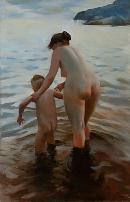 Васильев В., Утреннее купание (по мотивам Цорна), 2011, 60х40, х.м. Картина представляет собой 
