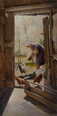 [Большой формат] Богатов Илья "Птичий двор" 130х70 см, 2009 г. Холст, масло.