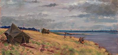 Шмидт Герберт Эрнстович (1926-2003) "Костер у реки" 1970-е гг., 38х83 см, орг/м.
. Родился в 