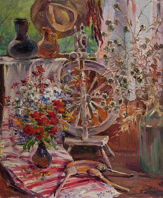 Бабак Вячеслав Петрович (1946 г.р.) &laquo;Натюрморт с прялкой&raquo; 60х70 см, 2007 г. Холст, масло. 