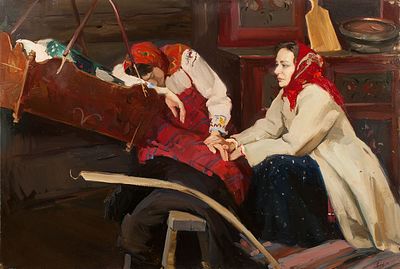 [Большой формат] Леонова Екатерина, Лауреат медали МФКД, &laquo;С люлькой&raquo; 135x95 см, 2009 г. Холст, масло