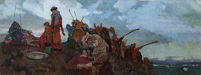 [Большой формат] Томилов Илья. Тризна по Игорю, 2008г., 45х120см., холст, масло. Лауреат 