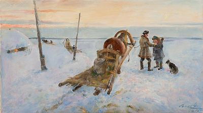 Сочнев Юрий Михайлович (1936 г.р.), Заслуженный художник Европы, &laquo;Встречный&raquo; 45x80 см, 2016 г. 