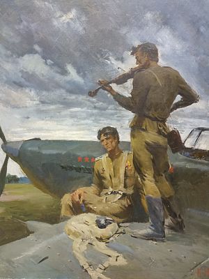 [Большой формат] Комаров Николай "После боя", 1985г, 96х76см, холст, масло. Почетный академик 