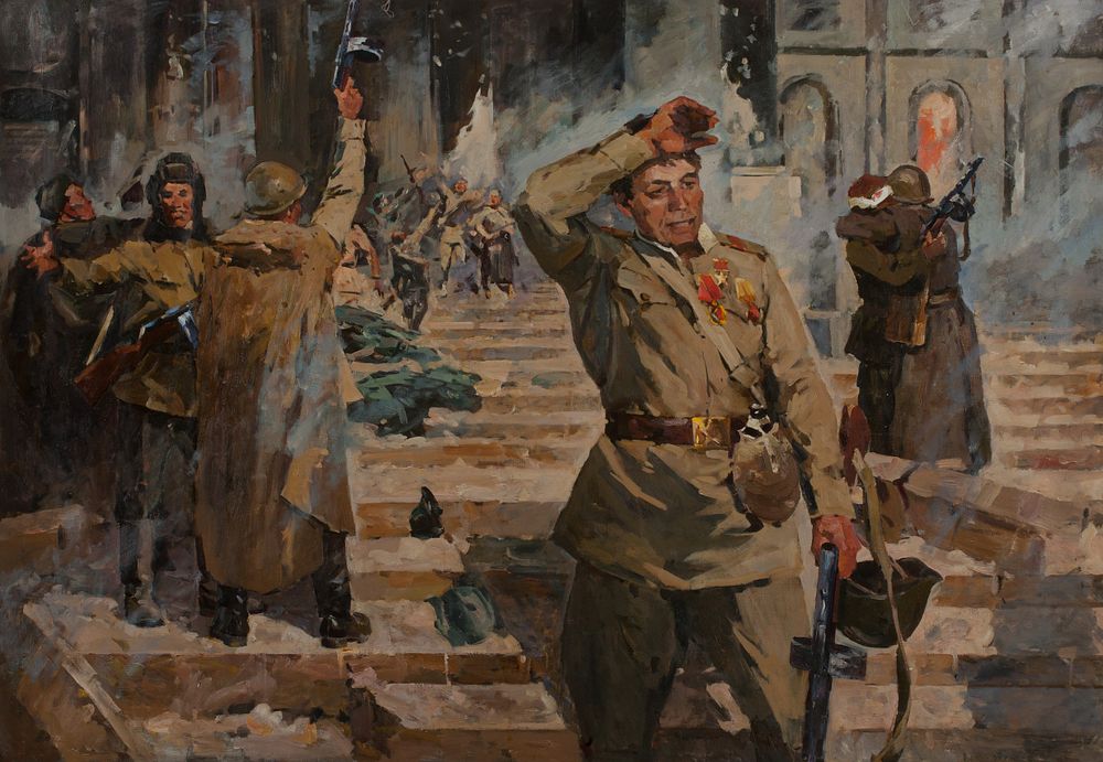 [Большой формат] Соцреализм "У стен Рейхстага" 137х198 см, холст, масло. Неизвестный автор 