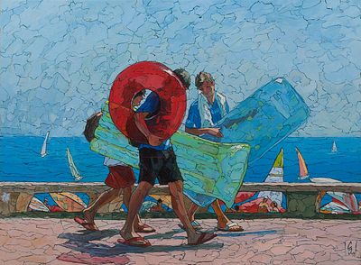 Совков Сергей, Заслуженный художник Европы. Люрет де мар. На пляж, 2009, 80x60, холст, масло.
. О 