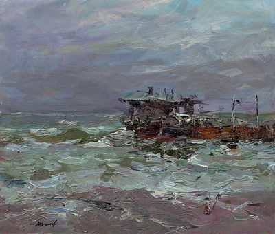 Винтаев Юрий Николаевич, Заслуженный деятель искусств Украины, "Причал" 60х70 см, 2007 г. Холст 