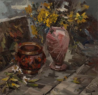 Агеев Иван Иванович "Натюрморт с цветами" 50х50 см, 2008 г. Холст, масло. Иван Иванович Агеев - 