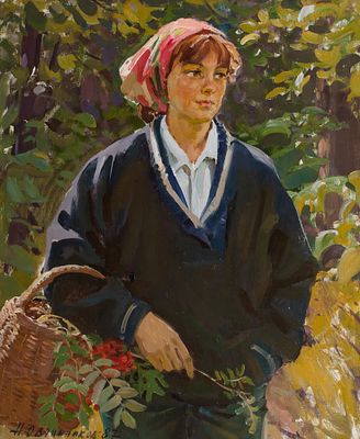 Овчинников Николай Васильевич (1918-2004), Народный художник РСФСР, «По грибы» 73х58 см 1987 г. 