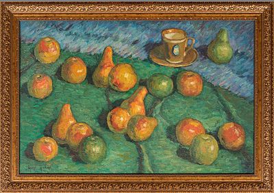 Игорь Эммануилович Грабарь, (1871-1960), Натюрморт с яблоками и грушами. Холст, нанесенный на 