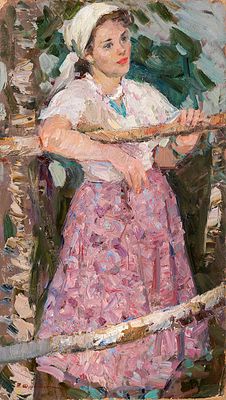 Формозов Валериан Михайлович (1921-2004) Заслуженный Художник РСФСР, "У забора", 1956г.
картон 