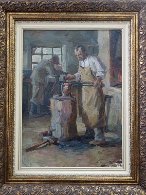 Дышленко Георгий Васильевич. «В кузнице», 1960г.
Картон, масло.
48,4х35,5см.
. Дышленко Георгий 