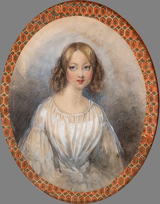 XIX в. Самюэль А. Хардинг (S.A. Harding) Портрет девушки в белом, 19 в. 31х26 см., графит, тушь 