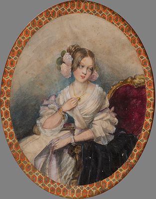 XIX в. Самюэль А. Хардинг (S.A. Harding) Портрет девушки в бархатном кресле, 19 в. 31х26 см. 