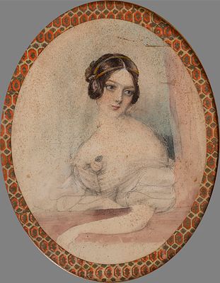 Самюэль А. Хардинг (S.A. Harding) Портрет мисс Пагет, 19 в. 31х26 см., графит, тушь, акварель 