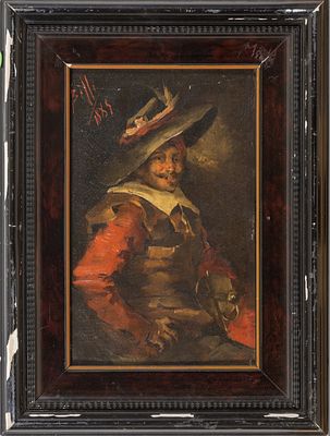 XIX в. Бенито Белли (Benito Belli) "Портрет кабальеро" 28,5 x 17,5 см, 1885 г. Масло, доска. Иск 