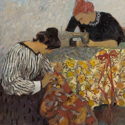 [Большой формат] Андрусенко Галина "Швеи (швачки)" 110х110 см, холст, масло.